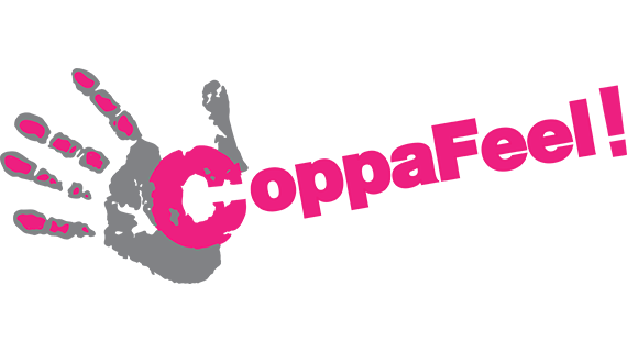 The CoppaFeel! logo which shoes a hand print with the word "CoppaFeel!" in pink writing.